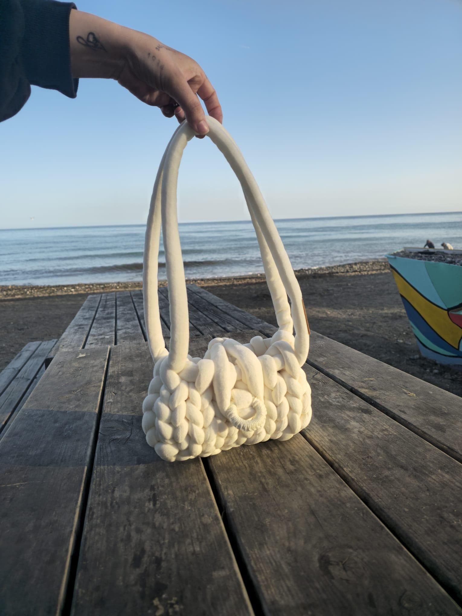 Chunky Velvet Mini Bag · Off White - handmade in Marbella