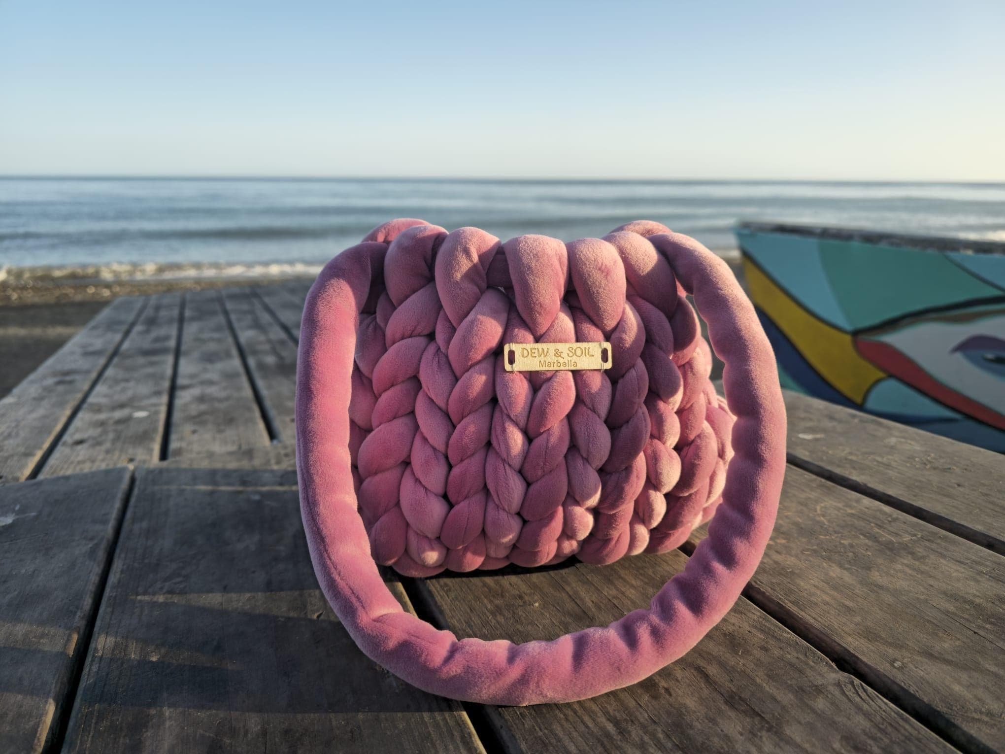 Chunky Velvet Shoulder Bag · Dusty Rose - handmade in Marbella