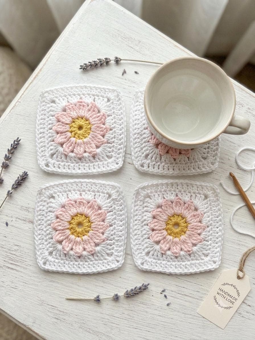 Crochet Daisy Coasters Set product photo