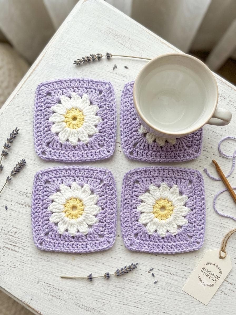 Crochet Daisy Coasters Set - handmade in Marbella