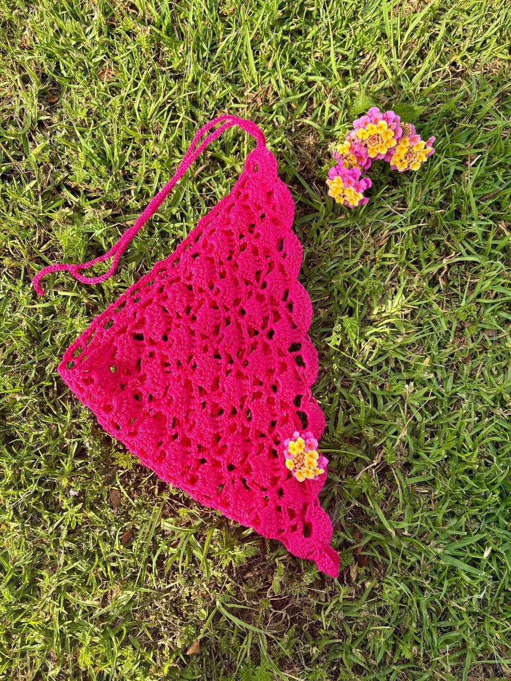 Hand-Crocheted Floral Bandana - handmade in Marbella