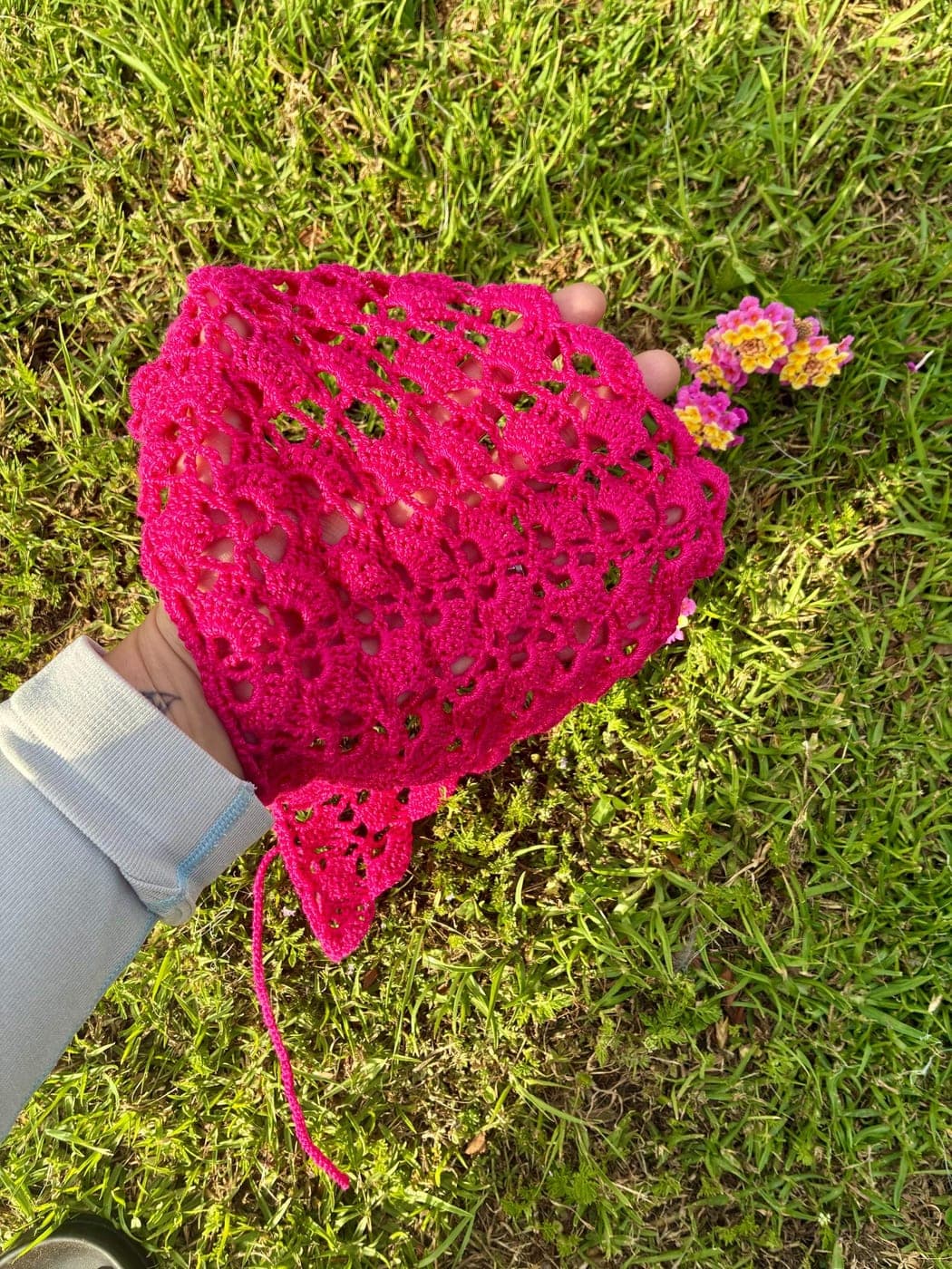 Hand-Crocheted Floral Bandana - handmade in Marbella