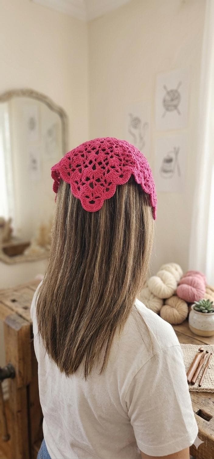Hand-Crocheted Floral Bandana - handmade in Marbella