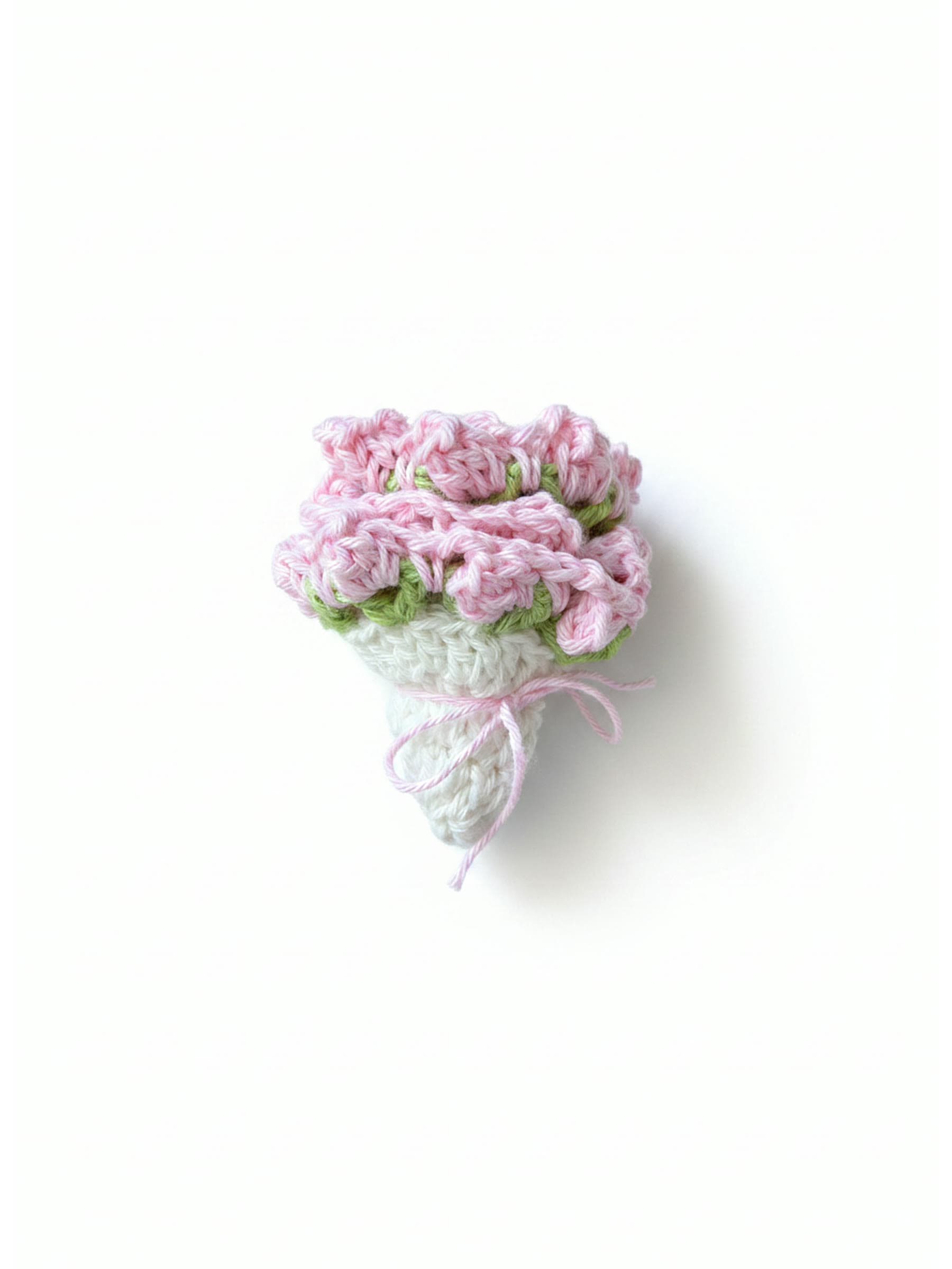 Crochet rose bouquet form on a white background